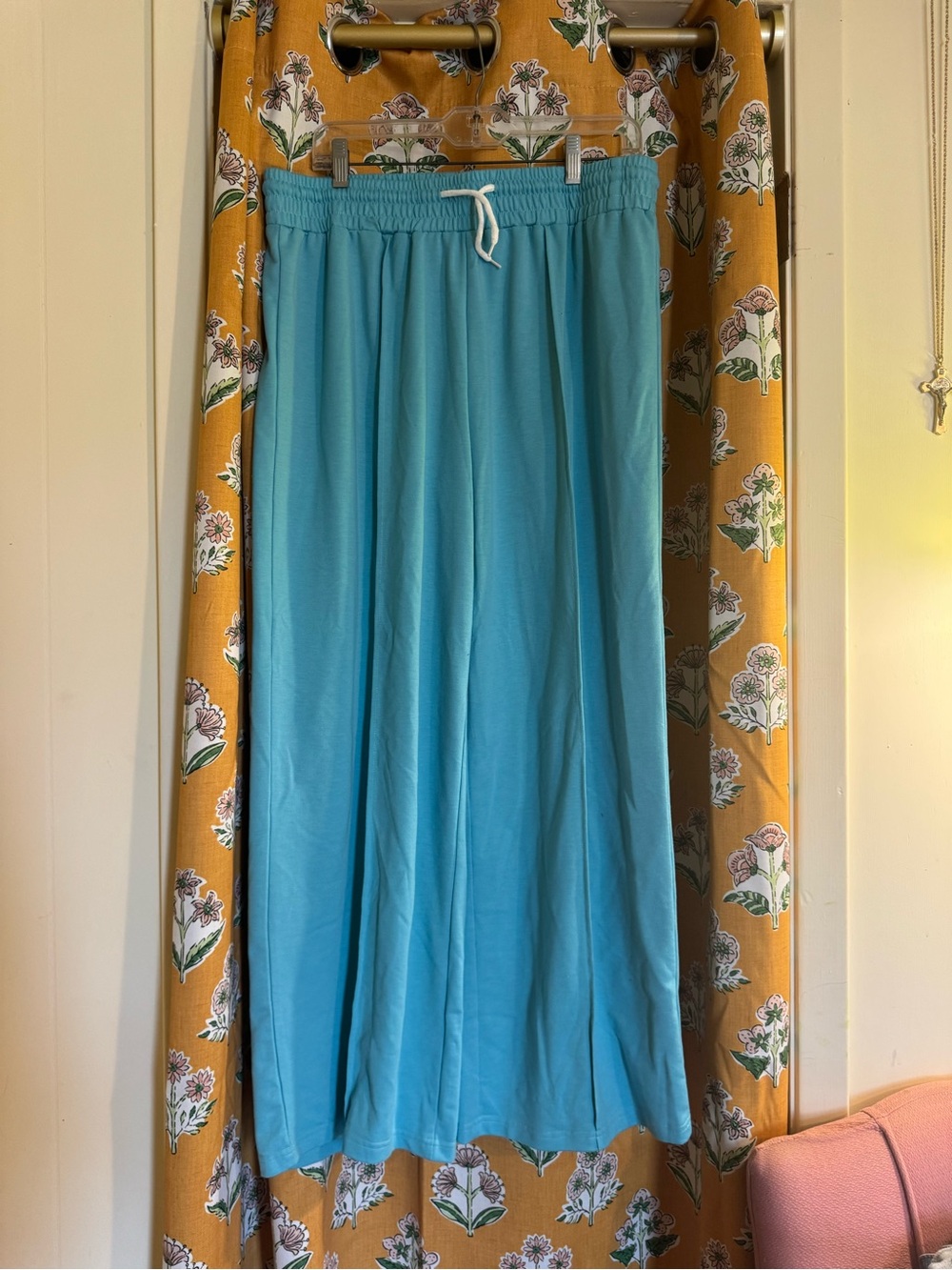 SHEIN Turquoise Wide-Leg Maxi Pants